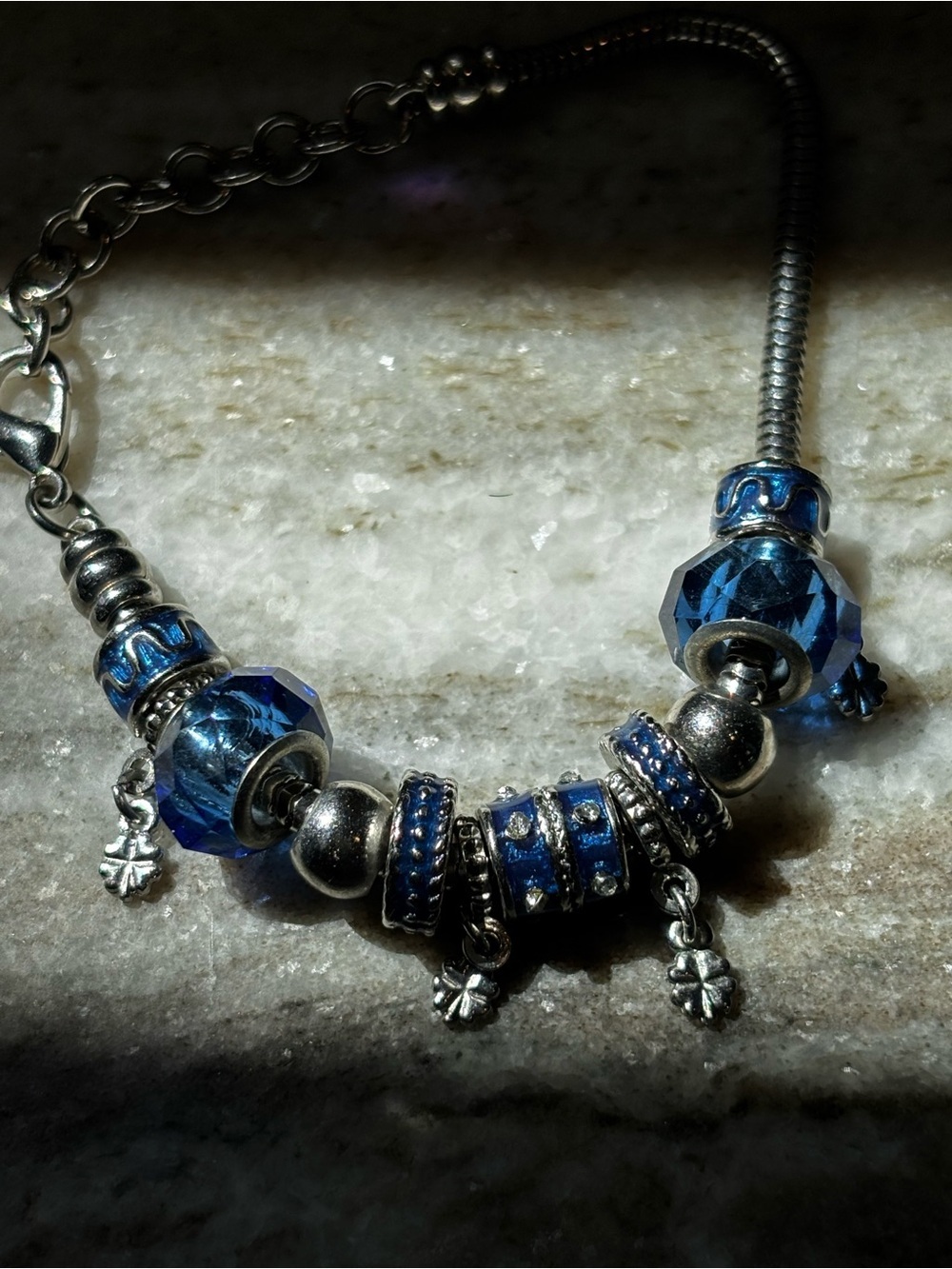 Silver-Tone Blue Bead Charm Bracelet